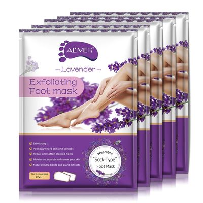 ALIVER Foot Peeling Mask - 5 Pack, Exfoliating Mask Make Feet Baby Soft, Foot Mask for Dry Cracked Skin, Peeling Away Dead Skin, Calluses - Lavender