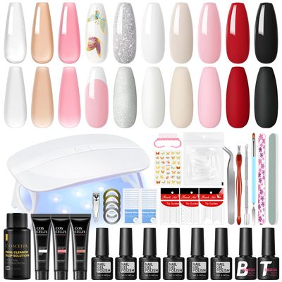COSCELIA Gel Nail Polish Kit with U V Light Starter Kit 6 Colors Gel Polishes 3PC Poly Extension Glitter White Nude Brown Clear Base Top coat Manicure Tools for Women Salon DIY Home