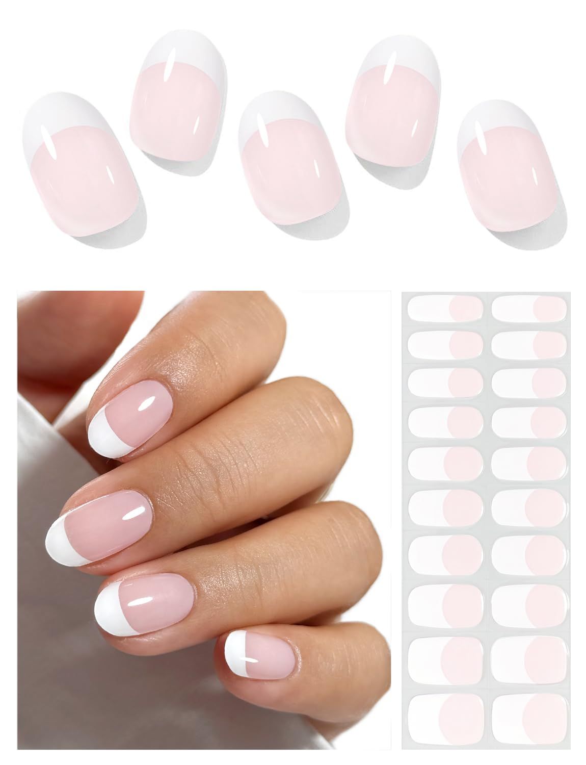 AutyaMee Semi Cured Gel Nail Strips (Classic French-L), White French Tip, 20 Pcs Gel Nail Wraps, Stickers, UV Light Required, Salon Quality, Long Lasting
