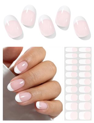 AutyaMee Semi Cured Gel Nail Strips (Classic French-L), White French Tip, 20 Pcs Gel Nail Wraps, Stickers, UV Light Required, Salon Quality, Long Lasting