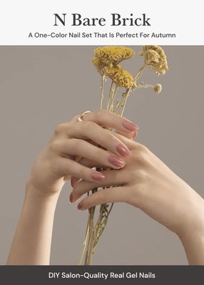 ohora Semi Cured Gel Nail Strips (N Bare Brick) - Works with Any UV/LED Lamps, Salon-Quality, Long Lasting, Easy to Apply &amp; Remove - Includes 2 Prep Pads, Nail File &amp; Wooden Stick