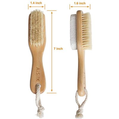 Aisilk Foot Natural Bristle Brush & Pumice Stone Combo W/Rope wooden handle - Exfoliator Pedicures Calluses Remover - Smoother Body skin, feet, elbow Scrubber for Massage SPA Sauna and more