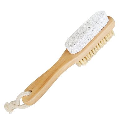 Aisilk Foot Natural Bristle Brush &amp; Pumice Stone Combo W/Rope wooden handle - Exfoliator Pedicures Calluses Remover - Smoother Body skin, feet, elbow Scrubber for Massage SPA Sauna and more