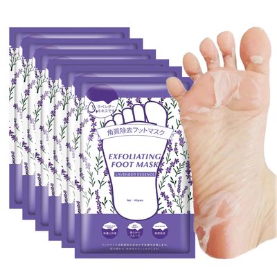 Lavender Essence Exfoliating Foot Mask 6 Pack, foot Peeling Mask for Dry Cracked Feet, Dead Skin Removal, Hydrating Moisturizing foot Peel Mask for Women, Home Foots Spa feet Care