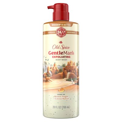 Old Spice GentleMans Exfoliating &amp; Moisturizing Body Wash for Men, 24/7 Shower Fresh with Long Lasting Scent, Renewing Vitamin B3 Blend, Brown Sugar Cocoa Butter Scent, 26 oz