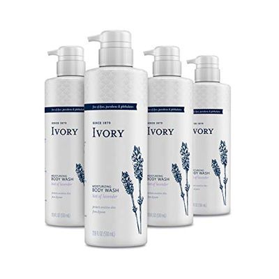 Ivory Sensitive Skin Moisturizing Body Wash, Hint of Lavender, 17.9 Fl Oz (Pack of 4)