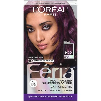 LOreal Paris Feria Midnight Bold Multi-Faceted Permanent Hair Dye, One-Step Hair Color Kit for Dark Hair, No Bleach Required, Orchid Glow