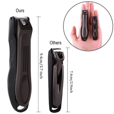 GLAMFIELDS Nail Clippers with No Splash Storage Box, Large Fingernail Toenail Clipper Detachable Easy Clean Nail Cutter Trimmer with Nail Files for Men & Women, Leather Case Packed(Black -1Pack)