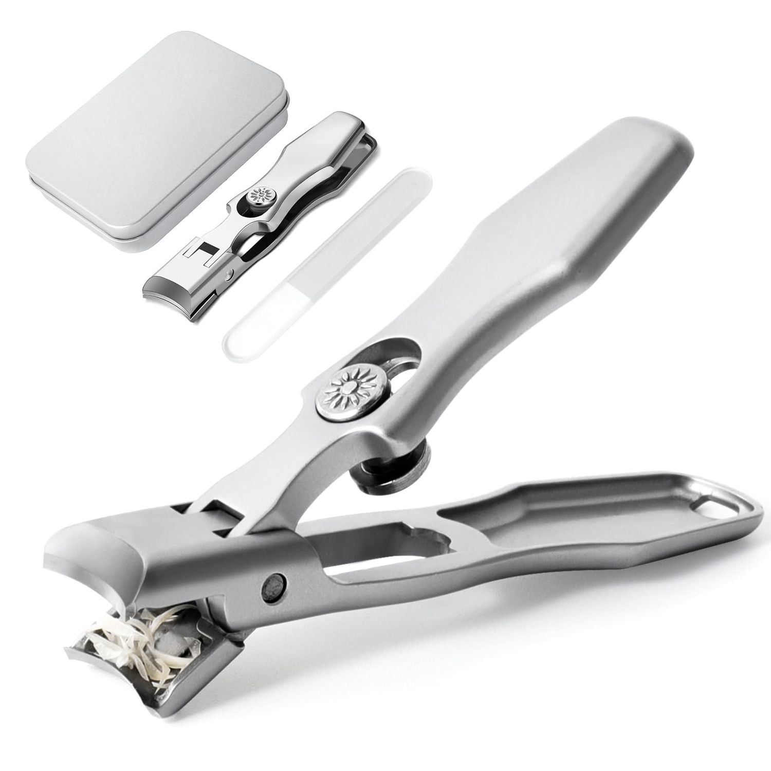 Lux German Nail Clippers Grip for Men, The UltraSharp Fingernail Clippers with Catcher, No Splash Toenail Clippers for Thick Nails for Seniors, Portable Nail Clipper with Catcher File and Safety Lock