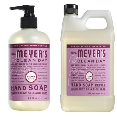 Mrs Meyers: Clean Day Peony Scent Basics Set: 1 Peony Scented Hand Soap with Pump 12.5 oz PLUS 33 oz. Peony Scented Hand Soap Refill 2 PACK