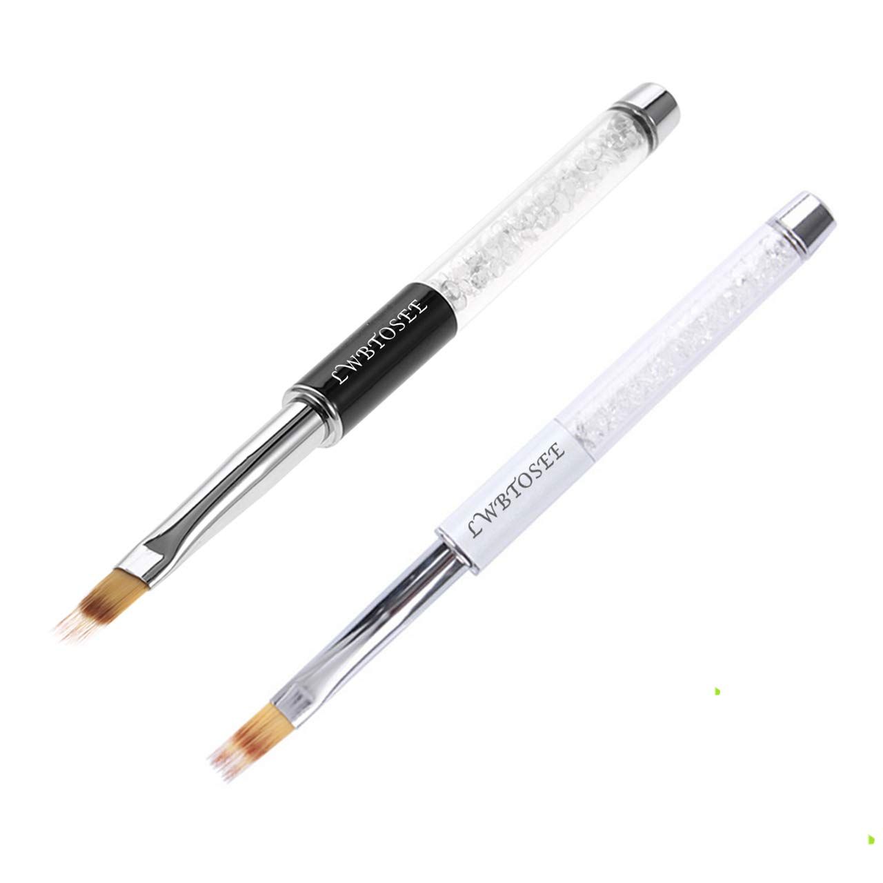 LWBTOSEE 2pc Nail Ombre Brush Nail Art Painting Pen Brush UV Gel Polish Gradient Color Rhinestone Crystal Acrylic Nail Drawing(Black&amp;White)