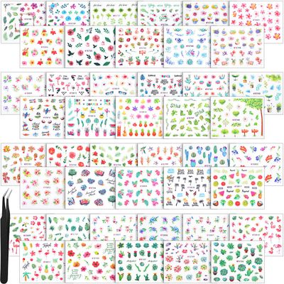 Blulu 44 Sheets 2000 Pcs Nail Stickers Adhesive Leaf Flower Butterfly 3D Nail Decals Stickers with Tweezers for Women DIY Decorations(Summer Themed Series)
