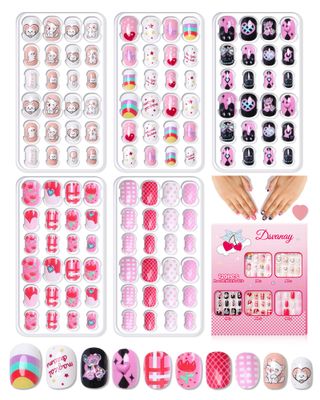 120PCS 5 Pack Press on Nails for Kids,Tweens Girls Soft Fake Nail Kit, Reusable Creative Design kids Nails, Full Cover Glitter Stick on Nails Girl Nails for Kids Ages 8-12