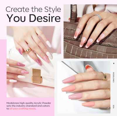 Modelones Nail Acrylic Powder Set, 3 Colors Milky White Pink Nude Acrylic Powder for All Seasons Skin Tones Acrylic Nail Art 3D Nail Carving French Nail Extension 30g3