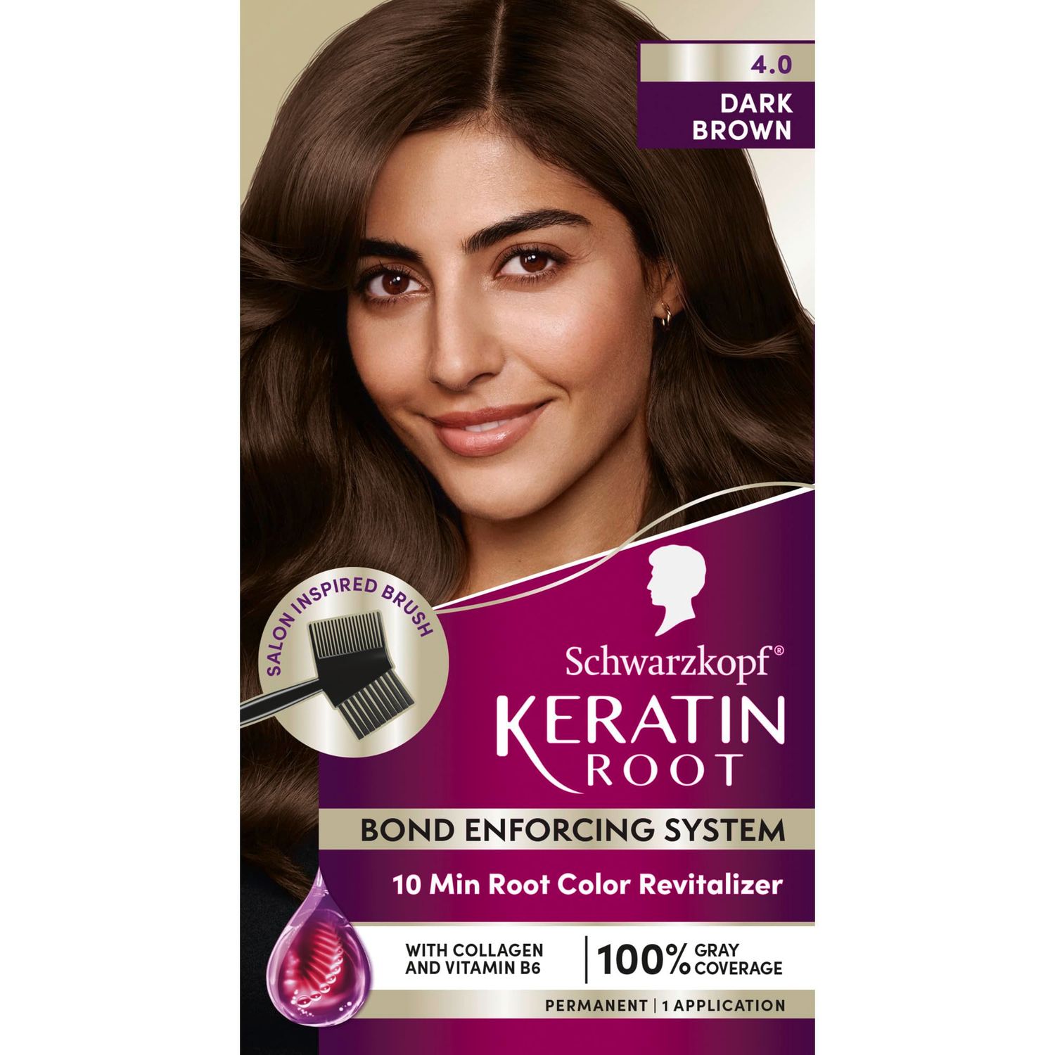 Schwarzkopf Keratin Color Root Permanent Hair Color Kit, Dark Brown, 1 Application - Salon Inspired Permanent Hair Dye, for up to 80 Less Breakage vs Untreated Hair and up to 100 Gray Coverage