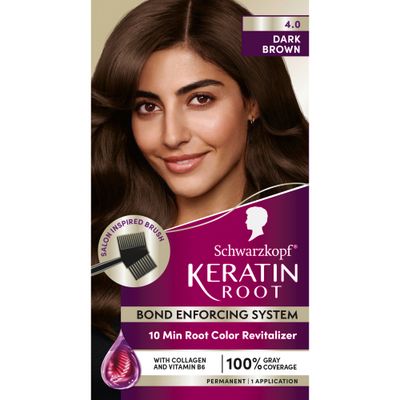 Schwarzkopf Keratin Color Root Permanent Hair Color Kit, Dark Brown, 1 Application - Salon Inspired Permanent Hair Dye, for up to 80 Less Breakage vs Untreated Hair and up to 100 Gray Coverage