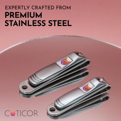 CUTICOR Nail Clipper Set - Set of 2 Fingernail and Toenail Clippers with Tin Travel Case - Ultra Sharp Stainless Steel Nail Clippers for Men and Women - Heavy Duty Nail Clippers for Thick Nails