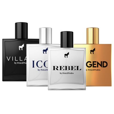 Pete &amp; Pedro COMPLETE FULL SIZE FRAGRANCE SET - REBEL, ICON, VILLAIN, LEGEND Mens EDP Eau De Parfum Cologne | As Seen on Shark Tank, 4 Bottles 1.7 oz Each