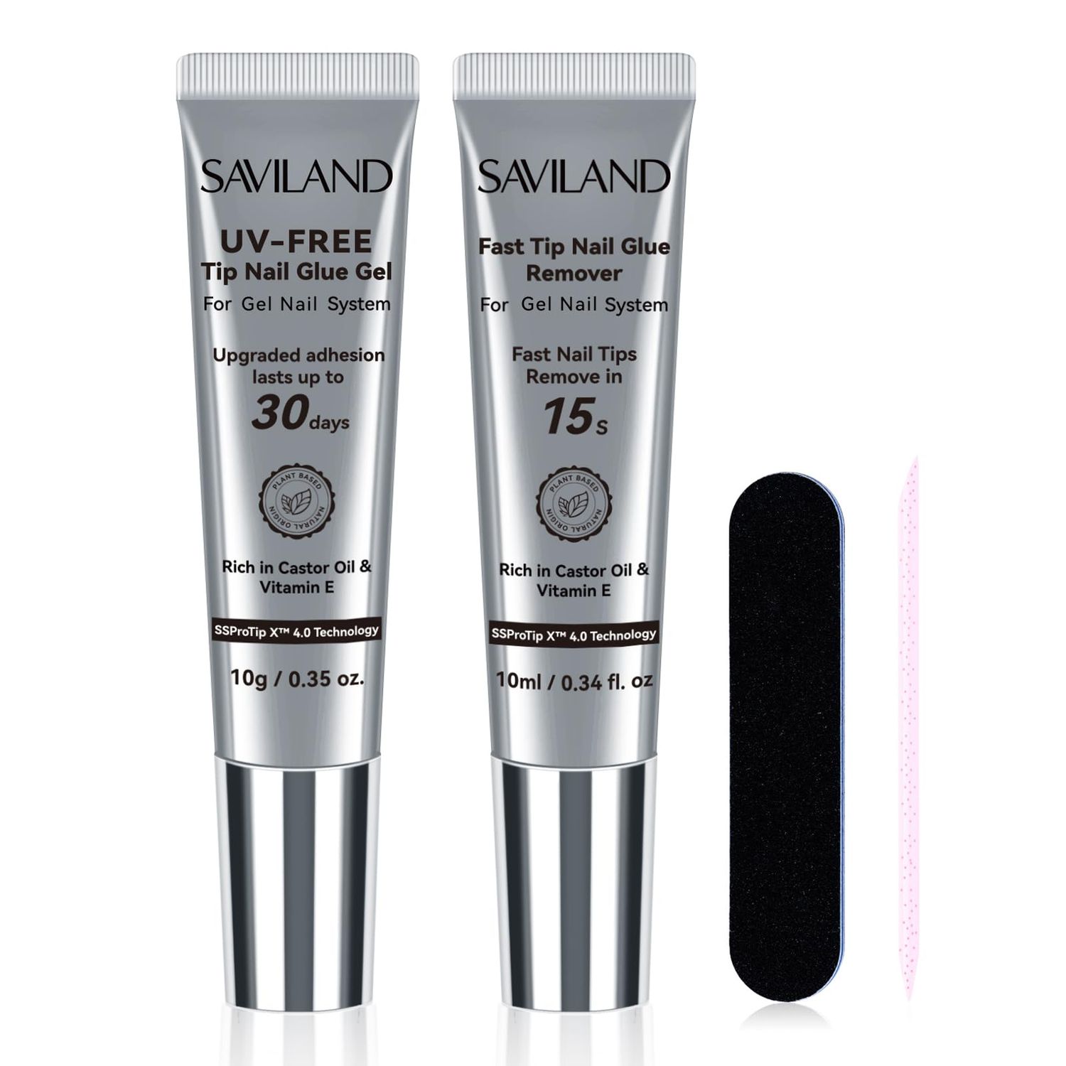 SAVILAND 10g Semi Solid Nail Glue Gel with 10ml Quick Remover for Press On Nails Tips No U V Lamp Needed 30-Day Long-Lasting 15-Second Removal No Curing Home Professional Nail Art Tools SSProTip X