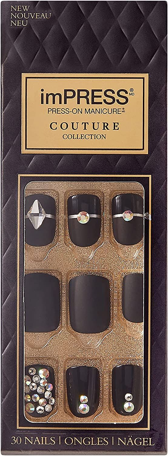 KISS imPRESS Press-On Nails Couture Collection Manicure Kit, Lavish, Patented Super-Hold Adhesive, 30 Fake Nails with 12 Accent Nails