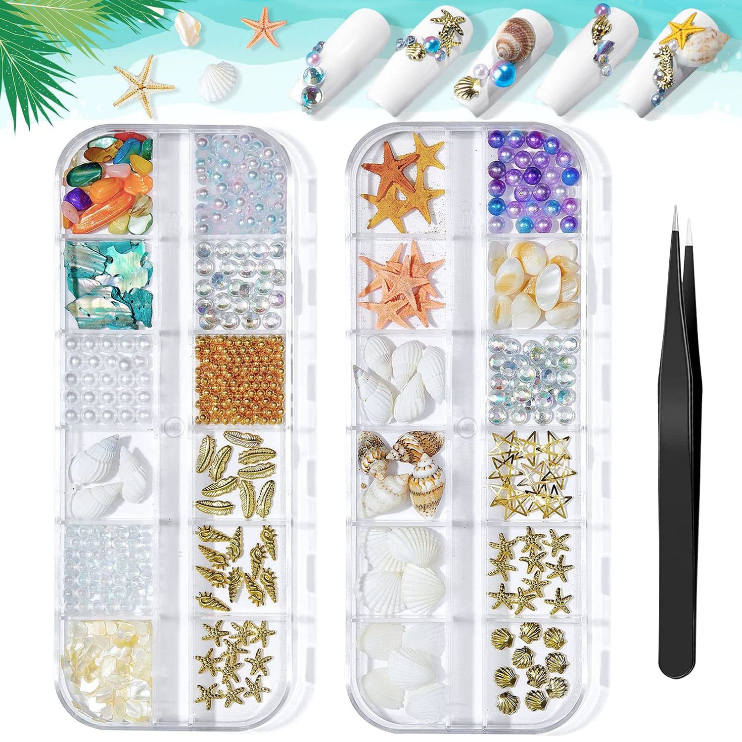 Summer Beach Nail Rhinestones - Ocean Theme Shell Starfish Conch Studs &amp; Rivets - DIY Manicure Decoration (1-2 Boxes)