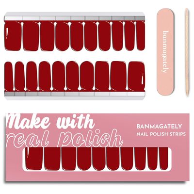 banmagately Nail Polish Strips, 20Pcs Salon Quality Gel Nail Stickers, Easy Long Lasting Wraps for Short Nails no UV Light Needed (Red)