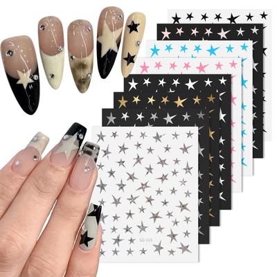 8 Sheets Star Nail Art Stickers, 3D Shiny Stars Glitters Nail Decals, Star Nail Charms, Self-Adhesive Nail Supplies, Starlight Irregular Pentagram Art Decals, DIY Transfer Decal, Manicure Decoration