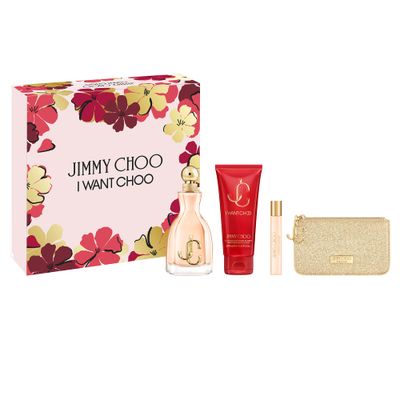 Jimmy Choo I Want Choo 4 Piece Eau de Parfum Gift Set (Eau de Parfum Spray, Perfumed Body Lotion, Travel Spray, Pouch)