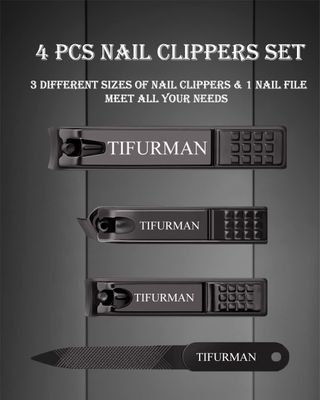 Nail Clippers Set 4PCS, Fingernail &amp; Thick Toenail &amp; Ingrown Nail Clippers &amp; Nail File for Men and Women,Perfect 4pcs Nail Clippers Set(Black)