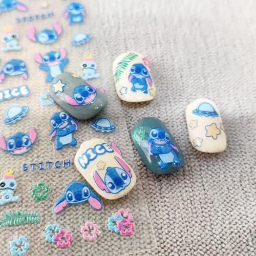 Embossed Cartoon Nail Stickers for Nail Art 5D Cute Nail Decals Self-Adhesive Nail Supplies Cute Cartoon Nail Art Stickers Star Leaf Flower Design Decals for Women DIY Manicure Decoration 1 Sheets
