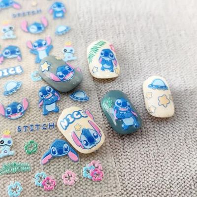 Embossed Cartoon Nail Stickers for Nail Art 5D Cute Nail Decals Self-Adhesive Nail Supplies Cute Cartoon Nail Art Stickers Star Leaf Flower Design Decals for Women DIY Manicure Decoration 1 Sheets