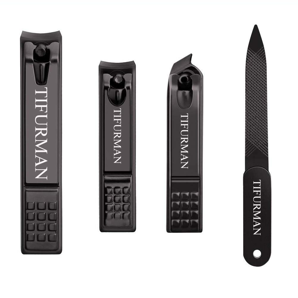 Nail Clippers Set 4PCS, Fingernail &amp; Thick Toenail &amp; Ingrown Nail Clippers &amp; Nail File for Men and Women,Perfect 4pcs Nail Clippers Set(Black)