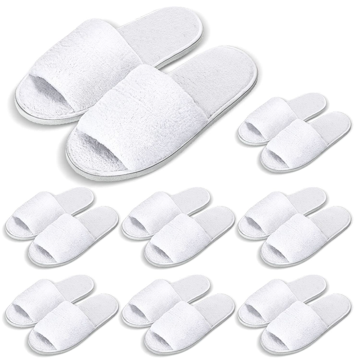 Shinymoon 8 Pairs Disposable Velvet Open Toe Non Slip Spa &amp; Travel Slippers - White, Medium