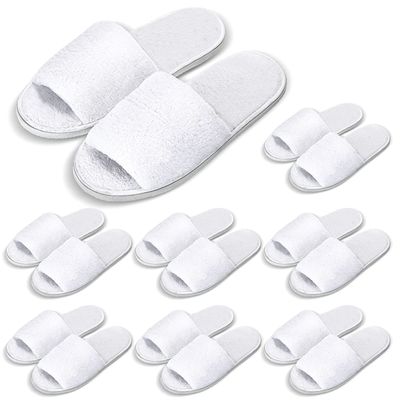 Shinymoon 8 Pairs Disposable Velvet Open Toe Non Slip Spa &amp; Travel Slippers - White, Medium