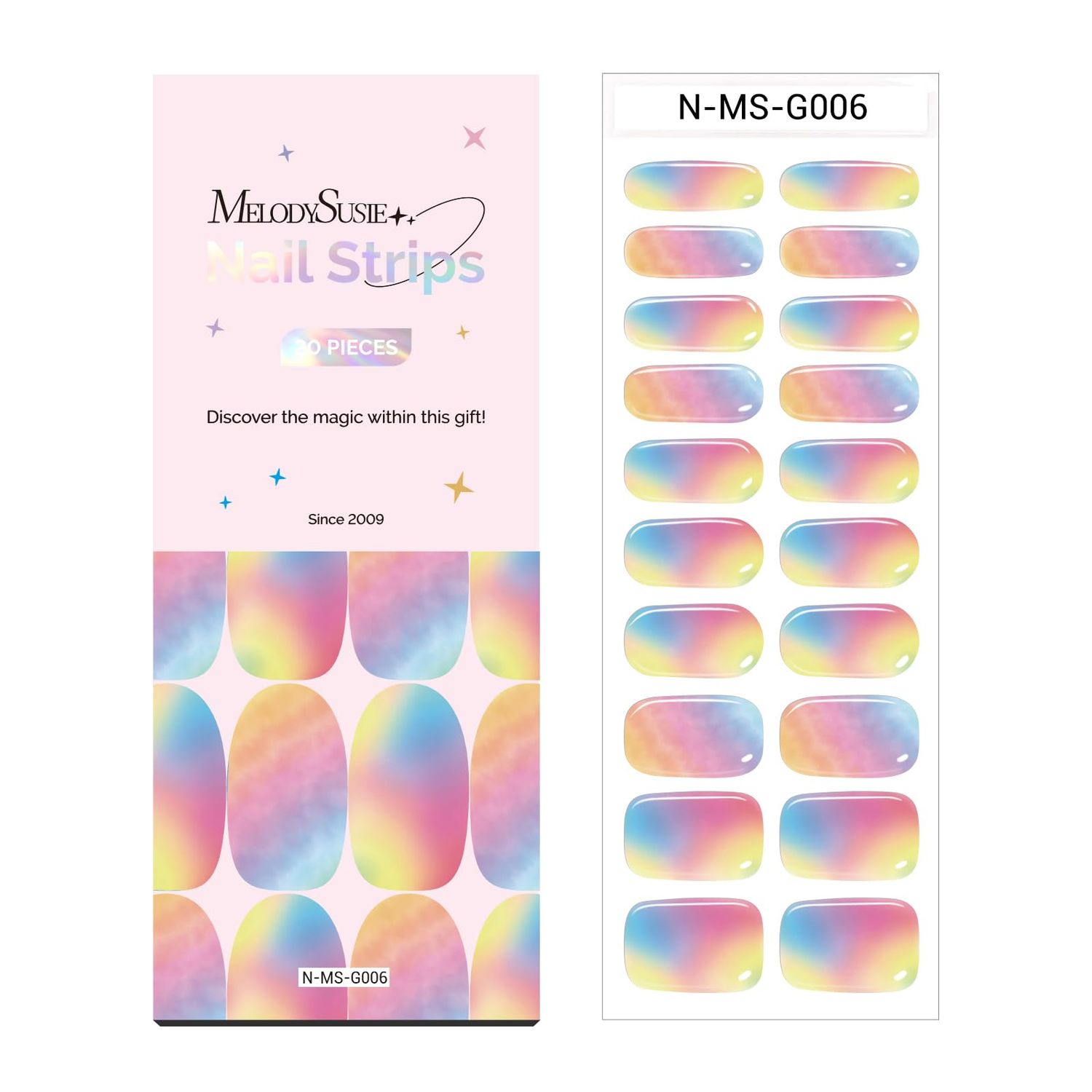MelodySusie Semi Cured Gel Nail Strips (Rainbow Ombre)- Works with Nail lamp, Salon-Quality, Long Lasting, Easy to Apply &amp; Remove - Includes 20pcs