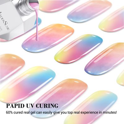 MelodySusie Semi Cured Gel Nail Strips (Rainbow Ombre)- Works with Nail lamp, Salon-Quality, Long Lasting, Easy to Apply &amp; Remove - Includes 20pcs