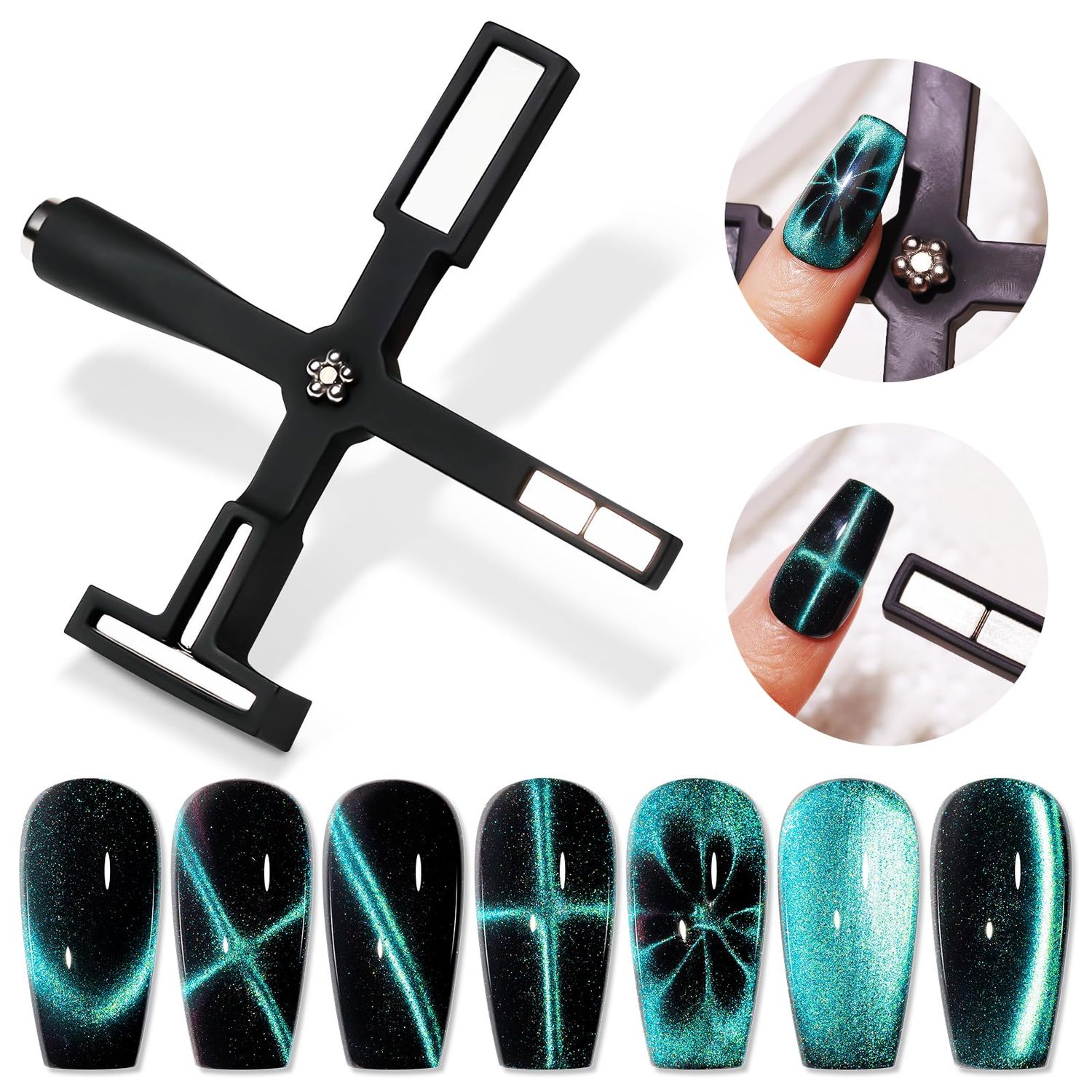 SUPWEE 5 in 1 Nail Magnet Tool for Cat Eye Gel Nail Polish Multi-Function Magnetic Stick for Nails Strong Magnetism for 9D Strip Galaxy Cat Eye Nail Art Design DIY Home Manicure
