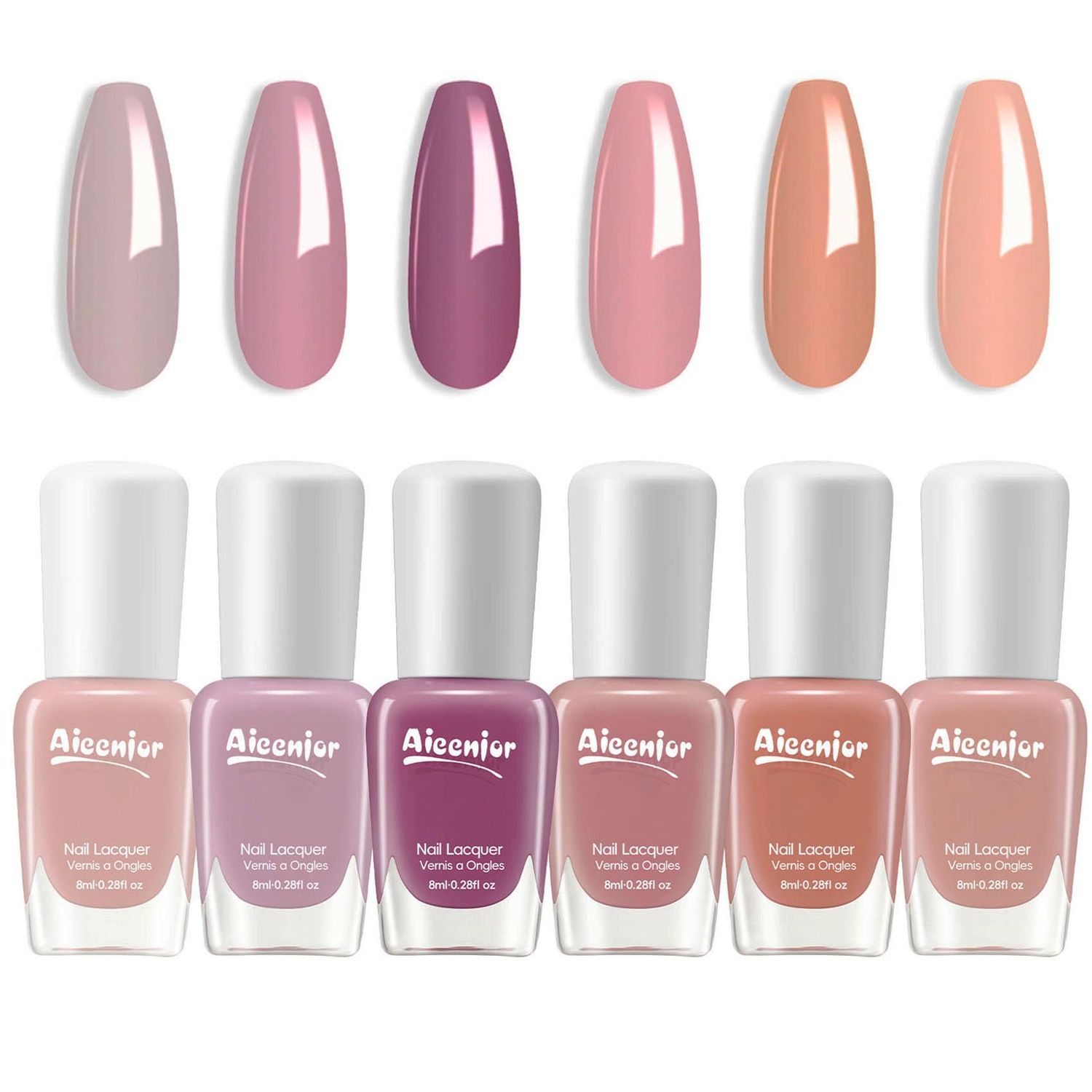 Aieenjor Nude Nail Polish Set, Quick Dry Fingernail Polish 6 Classic Nude Colors Collection, Nude Pink, No UV Light Needed, Long Lasting for Nail Art Design at Home DIY