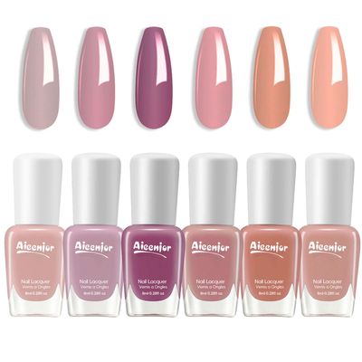Aieenjor Nude Nail Polish Set, Quick Dry Fingernail Polish 6 Classic Nude Colors Collection, Nude Pink, No UV Light Needed, Long Lasting for Nail Art Design at Home DIY