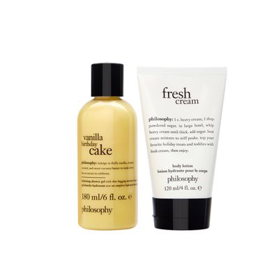 philosophy happy birthday gift set - 2-pc. vanilla birthday cake hydrating shower gel (6oz) &amp; fresh cream body lotion (4oz) - moisturizing bath &amp; body duo for women