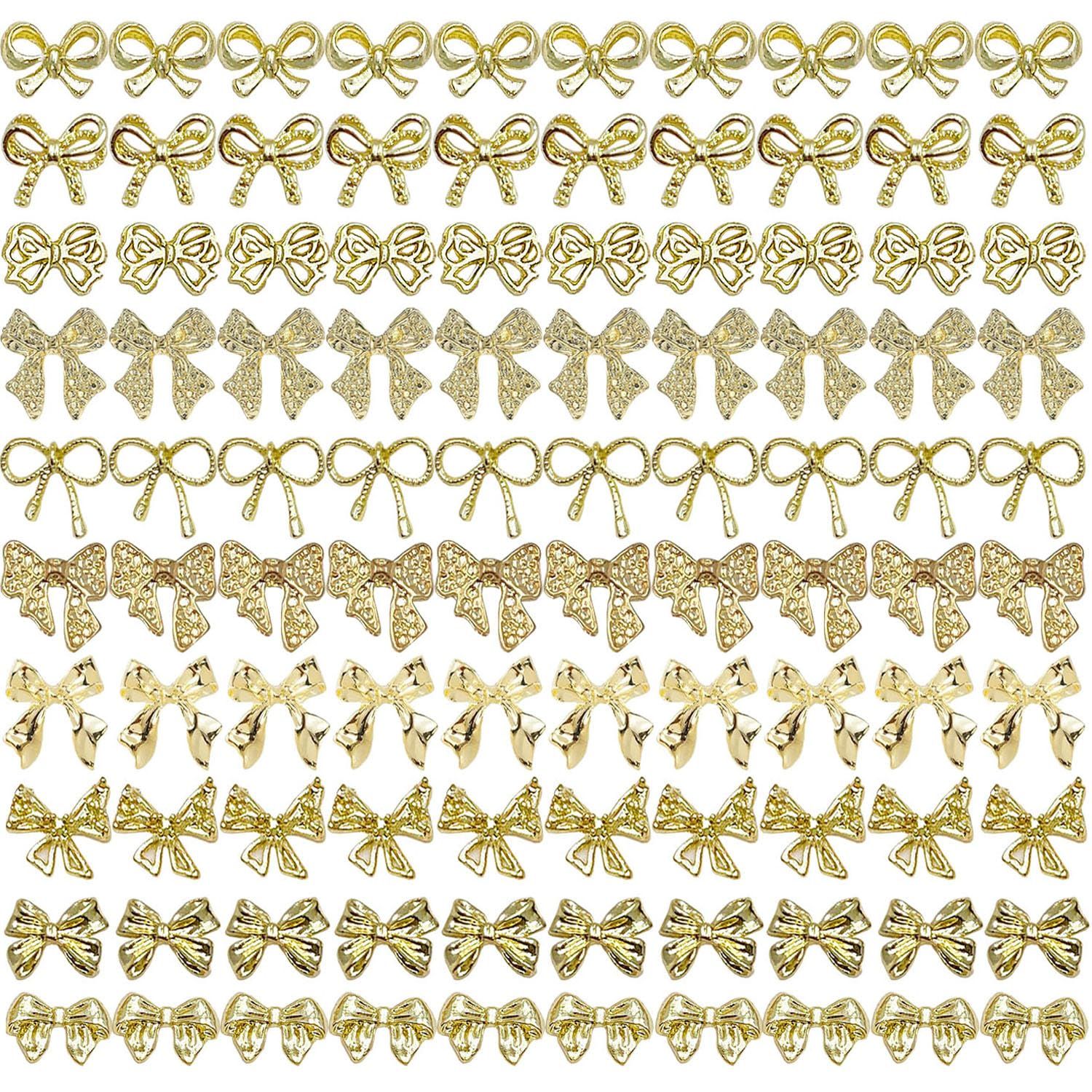 KACHIMOO 100 PCS Gold Bow Nail Charms 3D Bow Charms for Nail Bowknots Nail Art Charms Bow Charms for Nails Design and DIY Crafts Decoration