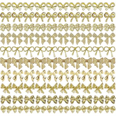 KACHIMOO 100 PCS Gold Bow Nail Charms 3D Bow Charms for Nail Bowknots Nail Art Charms Bow Charms for Nails Design and DIY Crafts Decoration