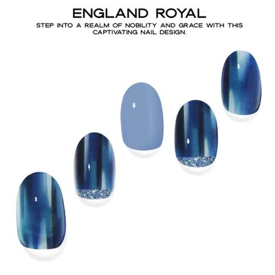 Adora Couture Semi Cured Gel Nail Strips with 30 Pieces, Salon Quality Nail Wraps for Women, Blue Glossy with Glitter UV Gel Nail Stickers, UV Light Required, England Royal