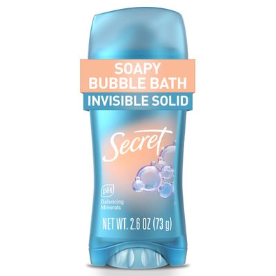 Secret Fresh Antiperspirant Deodorant for Women, 72hr Breathable Sweat &amp; Odor Protection, Instant Freshness &amp; Gentle, PH Balancing Minerals, Invisible Solid, Soapy Bubble Bath Scent, 2.6 oz