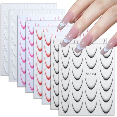 Jremg 3D French Tip Nail Stickers Kit - Reusable Self-Adhesive Nail Art Decals with Geometric Patterns, DIY Manicure Designs for Women, 10 Sheets Easy Apply Salon-Quality