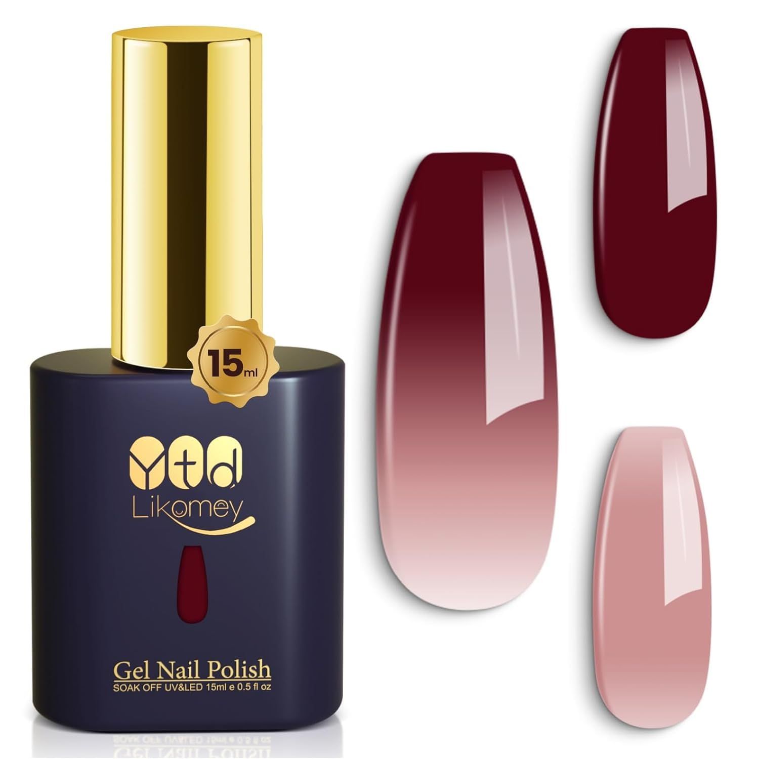 YTD Likomey Color Changing Gel Nail Polish,15ml Translucent Nude Pink Burgundy Red Mood Temperature Change Color Ombre Thermal Salon Home Nail Art Manicure UV Gel Varnish,WB08