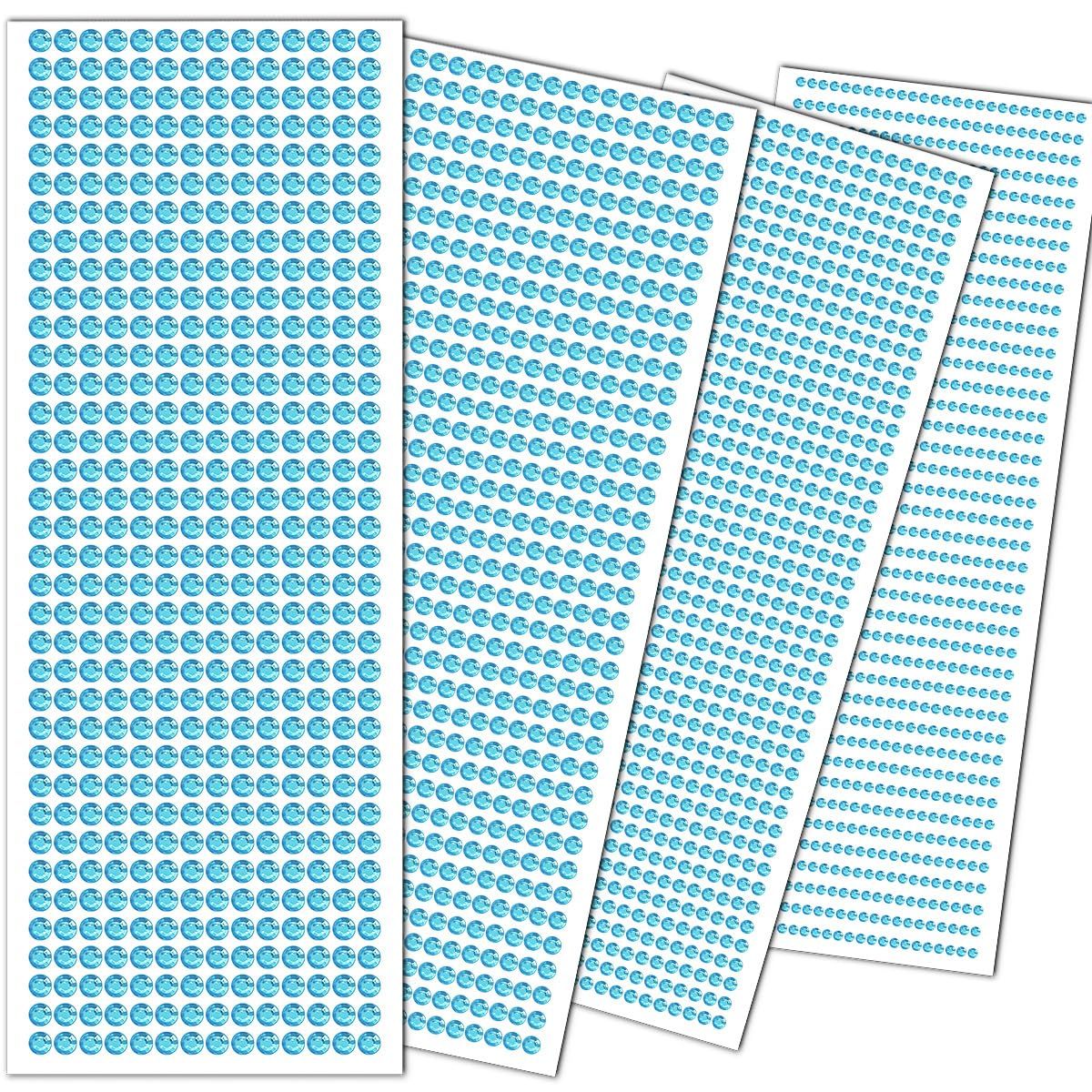 3090PCS Rhinestone Stickers - Aqua Blue Face Gems Pearls in 4 Sizes (3/4/5/6mm) - Self Adhesive Hair Gems Stick on Bling Face Jewels for Makeup, Eye, Nails, Body, DIY Home Decor