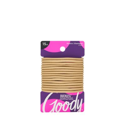 Goody Ouchless Elastic Hair Ties - 15 Ct, Blonde, 4MM Rubber Bands for Hair, Pain-Free Hair Accessories for Women &amp; Men, Made for Long-Lasting Braids, Ponytails &amp; More, All Hair Types