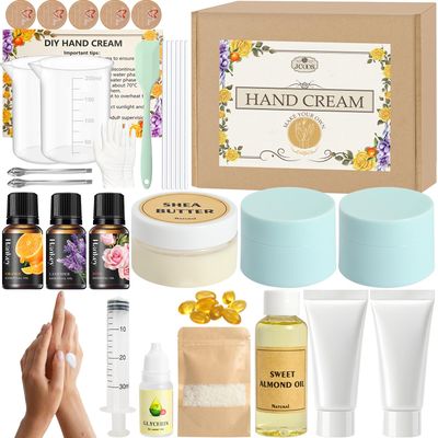Hand Cream Making Kit, JCOOS DIY Handcream For Very Dry Hands, Lotion Making Kit, Shea Butter, Almond Oil, Jars, Tube, Essential Oils Natural Whipped Shea Butter Body Butter Making Kit Gifts for Women