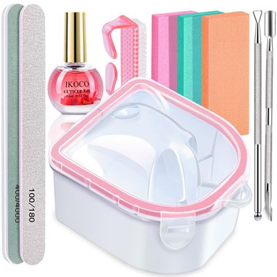 Nail Soaking Bowl, IKOCO Gel Nail Polish Remover Kit with Manicure Bowl, Cuticle Oil, Easily Soak off Dip Powder Remover for Salon-Quality Results at Home, Pink